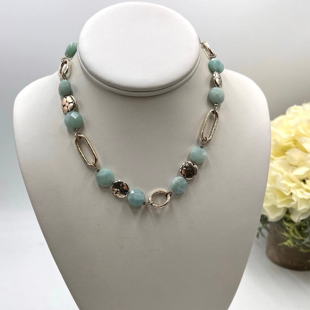 Brighton Aqua Pebble Amazonite Necklace Silver Tone New Wave Collection Necklace